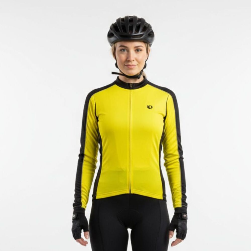 Pearl Izumi Yellow & Black Long Sleeve Zip Up Sport Athletic Cycle Jersey Top L